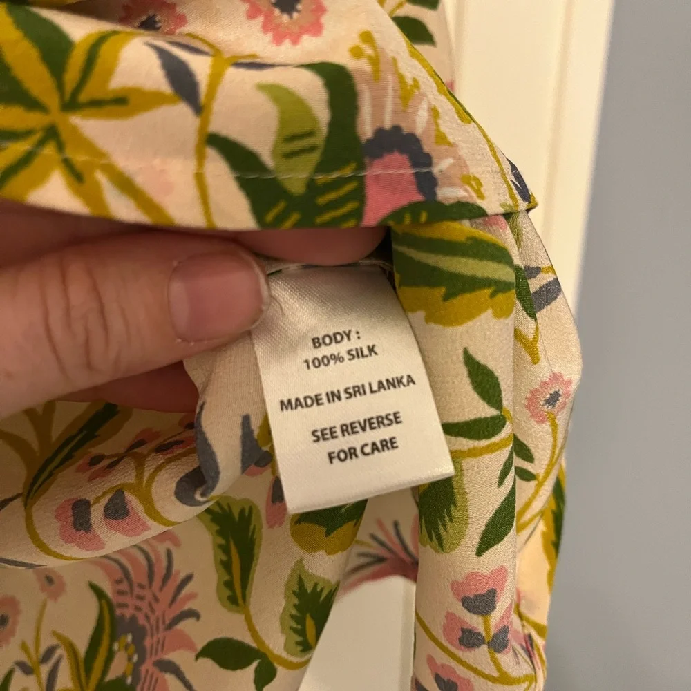 Spartina 449 Floral Vines Tie-Neck Blouse in Cream, Green, Pink - Picture 4 of 4